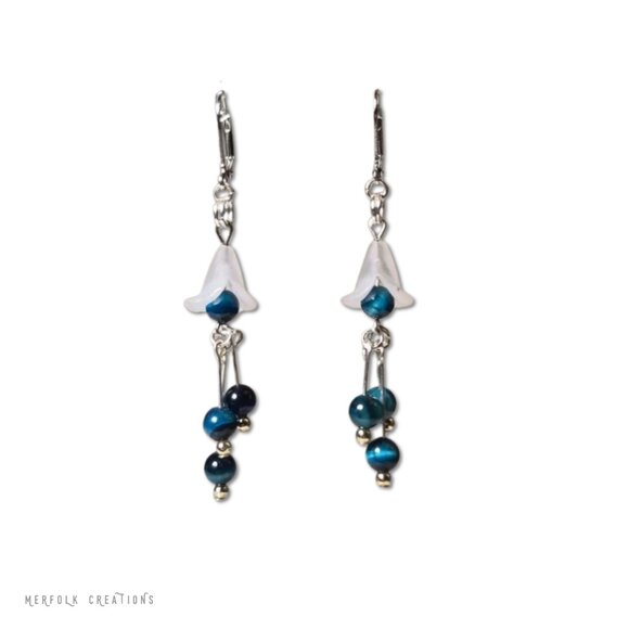 Handmade Blue Tiger Eye Berry Earrings - Picture 3 of 9